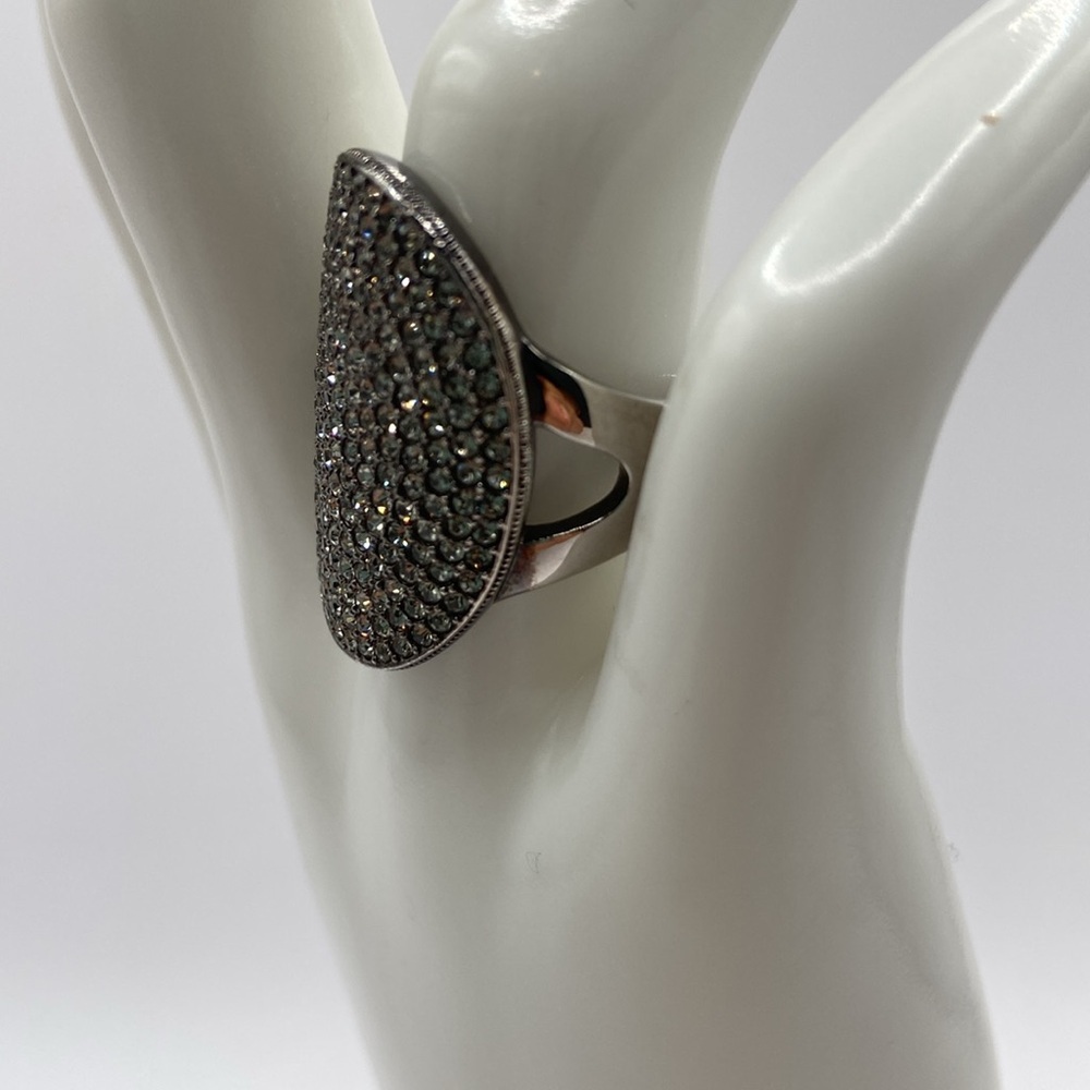 Nadri Gunmetal Large Oval Crystal Ring Size 7 - Picture 3 of 14